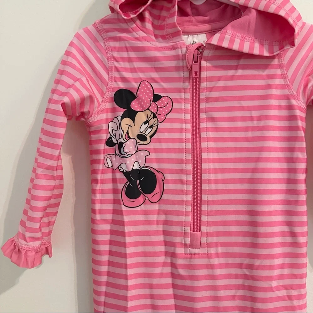 Minnie Mouse Swim Sunsuit Toddler Disney Store 50+ UPF Full body Suit w/ Hood